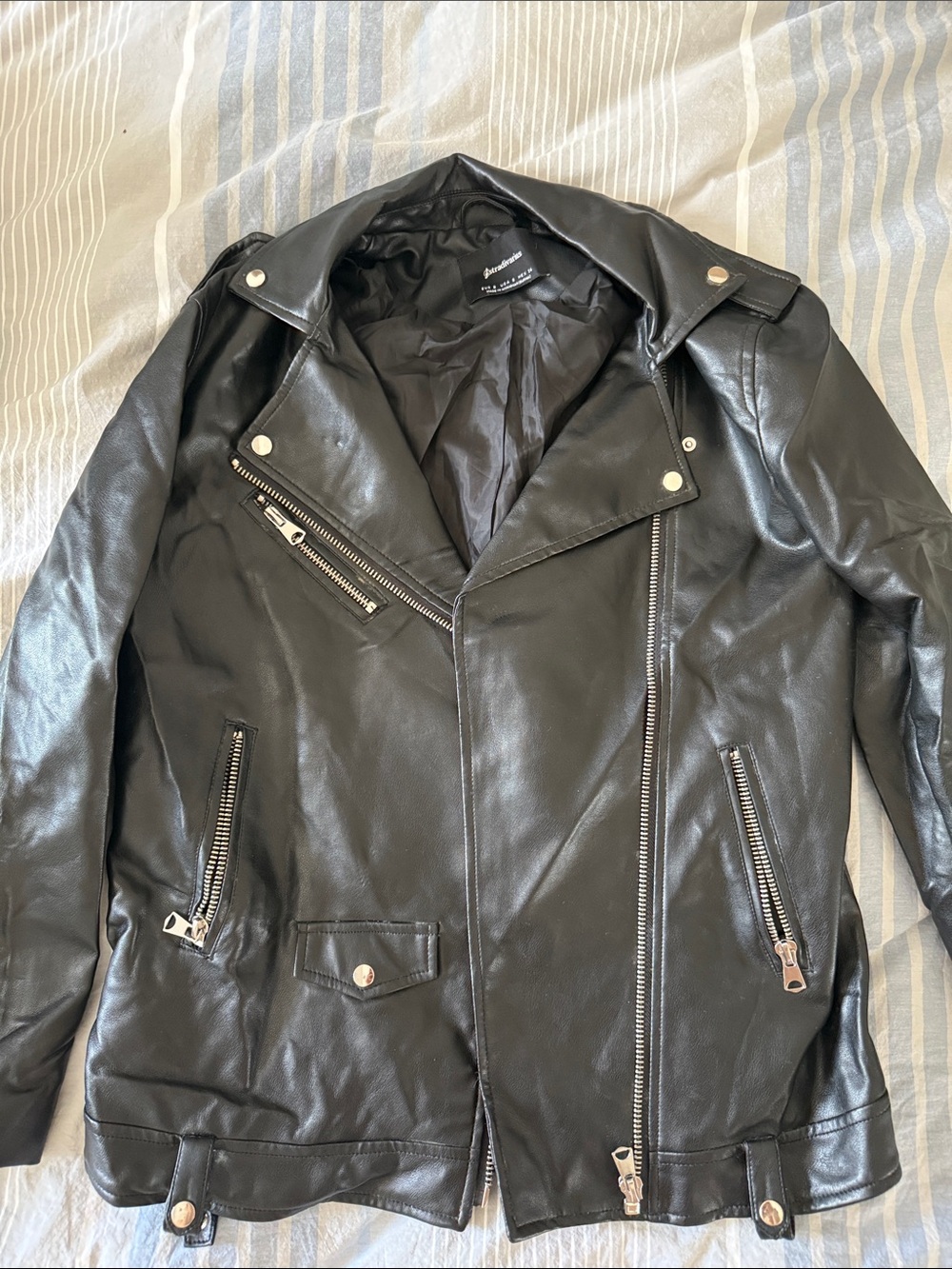 Classic Black Womens Faux Leather Biker Jacket